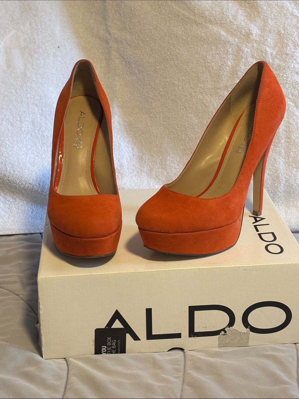 Aldo Orange Suede Platform Stiletto Pumps
